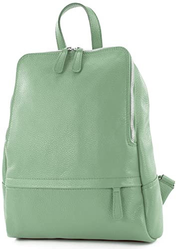 modamoda de T138 Damen Leder Rucksack Handtasche handmade in Italy, Farbe:Graugrün