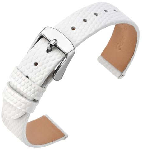 ANNEFIT Bracelets de Montres pour Femme 14mm, Bandes de Remplacement en Cuir avec Boucle en Argent (Blanc)
