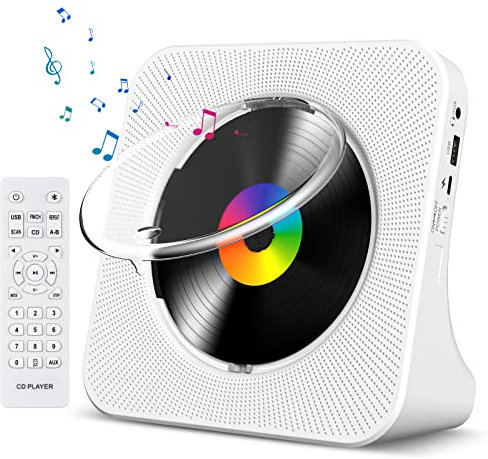 Desktop CD Player with Bluetooth Gueray Wall Mountable CD Player Portable Built-in HiFi Speakers with LCD Screen Display Home Audio Boombox FM Radio USB Type-c MP3 Music Player