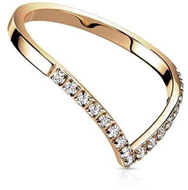 Paula & Fritz® Ring Damen geschwungener Ring Rosegold 17 Zirkonia 316L Chirurgenstahl Größe 57 (18,1) 2-mm Breit Partnerring Verlobungsring Ehering V-Ring