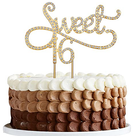 Gold Tortendeko Zahl 16 Kuchendeko,Glitzer Diamanten zahlen Tortenaufleger Cupcake Topper Tortenstecker Tortenaufsatz Zahnstocher Deko für Sweet 16. Jahre Mädchen Hochzeit Geburtstag Party Dekoration