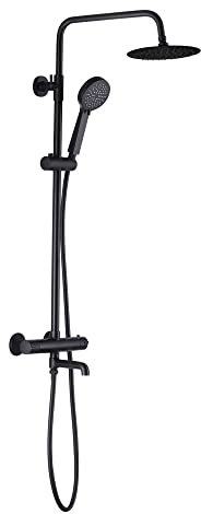 ENKI, Dune, SH0619, Thermostatic Shower Set 3 Outlet, Incl. Bar Shower Valve, 200mm Overhead Shower, Handset and Bath Filler, Black
