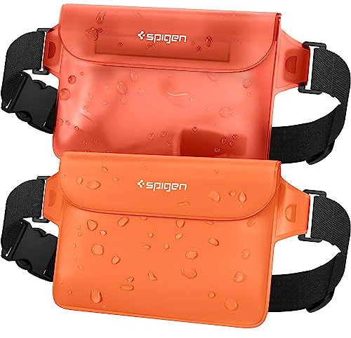 Spigen [2 Pack] Aqua Shield Waterproof Dry Bag, [Quad Seal Tech] [Non-Toxic TPU Material] IPX8 Waterproof Bags with Adjustable Waist Strap - Sunset Orange
