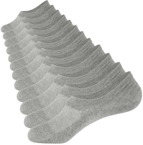 CLOSEMATE 6 Pares Calcetines Invisibles Pinkies Hombre Mujer Verano Tobilleros de Algodón Transpirables Cortos Antideslizantes Silicona Bajos (6Gris,M)