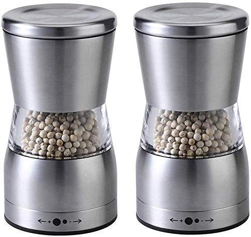 ANVALI Salt Grinder,Pepper Shaker Mill, Modern Design Salt and Pepper Grinder Set, Stainless Steel Salt and Pepper Mill with Acrylic Body and Adjustable Coarseness, Brushed Stainless Steel Salt