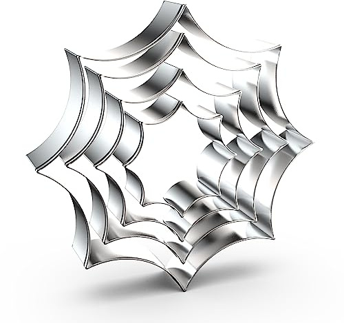Spinnennetz-Ausstechformen-Set für Halloween, verschiedene Größen – 12,7 cm, 10,2 cm, 7,6 cm, 5,1 cm – 4-teilig – Edelstahl