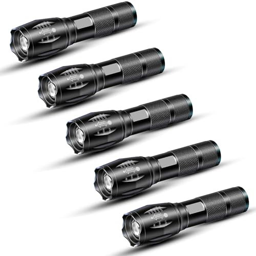 LED Powerful Flashlights 5 Pack, Bright Zoomable Tactical Flash Light Torches High Lumens and 5 Modes, Waterproof Portable Mini Flashlight for Emergency, Camping, and Outdoor Use