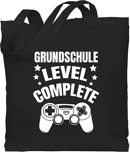 Baumwolltasche - Schulanfang & Einschulung Geschenk Turnbeutel - Grundschule - Level Complete weiß - Unisize - Schwarz - geschenke für buben schultasche schule jungen 1. klasse schulanfänger ende