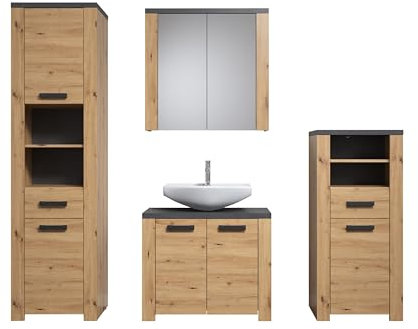 trendteam smart living - Badkombination - Badezimmer - Follow - Aufbaumaß (BxHxT) 215 x 196 x 35 cm - Farbe Artisan Eiche mit Matera - 2228903E2