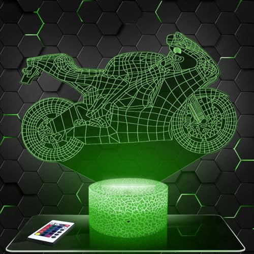 Lampada da comodino, Luce notturna tattile Moto Sportive Lampada illusione 3D LED, idea regalo di Natale per ragazzi e ragazze Lampada da notte per bambini o adulti