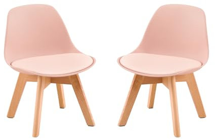 LuxNook Set di 2 Sedie per Bambini con Gambe in Legno, Sedia Piccola in PP+PU con Schienale per Cameretta, Sedia da scrivania per Bambini, Rosa