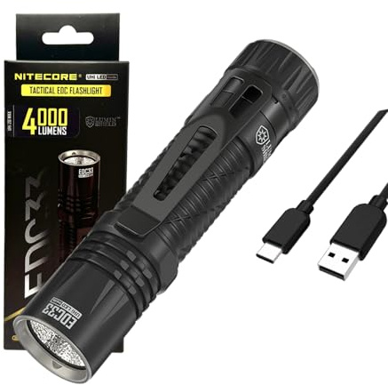 Nitecore EDC33 UHi 20 MAX LED Rechargeable Flashlight - 4000 Lumens with Eco-Sensa USB Charging Cable