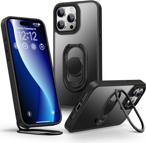 SHIELDS UP for iPhone 15 Pro Max Case with Double Ring Holder,Black | Matte Back Phone Case with Stand 【Adjustable & Fodable】Shockproof Protective Cover for iphone 15 Pro Max 6.7''