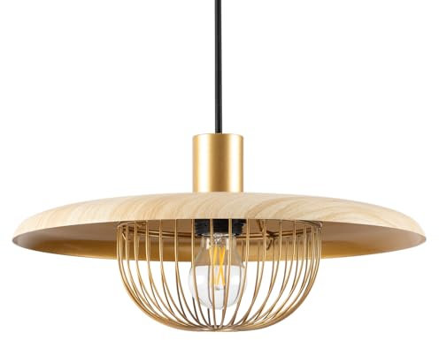 tomons Pendelleuchte aus Holz, Esstisch Deckenleuchte, Hängeleuchte Skandinavisch Deckenlampe, Pendelleuchte Höhenverstellbar für Wohnzimmer, Esszimmer, Schlafzimmer, Lampe A15, 33CM