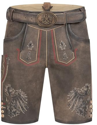 Krüger Herren Trachtenlederhose kurz, Modell: Austria mit Gürtel, knielang, Herren Trachtenlederhose kurz, Modell:Austria mit Gürtel, knielang, Art.-Nr. 965766-0-0007, 46,