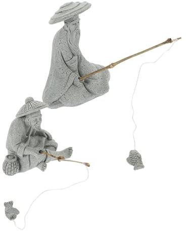 Kisangel 2sätze Miniaturfigur Angler Dekoration Aus Sandstein Für Aquarium Garten Handgefertigte Bonsai Deko Eleganter Landschaftsornament Für Balkon Garten Kompaktes Design Langlebig