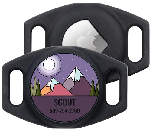 GoTags Engraved Airtag Dog Collar Holder, Personalised Airtag Case for Pet Collar, Up to 4 Lines of Custom Text, Slide On Tag for GPS Dog Tracker, Track Dogs with Apple iPhone (Mountain Purple, Small)