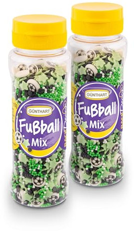 Günthart EM 2024 Fußball Mix Streusel 115g im 2er Set, Fussball Streusel zum Backen von Cupcakes & Muffins, Backdekorationen ideal für EM-Partys, Geburtstage, Taufen oder Einschulungen