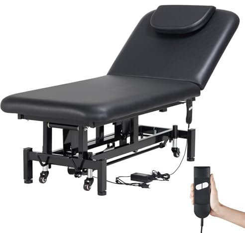 VEVOR Table de Massage électrique Professionnelle, 736 mm, lit de beauté de Spa avec Dossier réglable 0-45 °, Appui-tête, 250 kg, réglable en Hauteur sur roulettes, Facile à Entretenir avec Confort