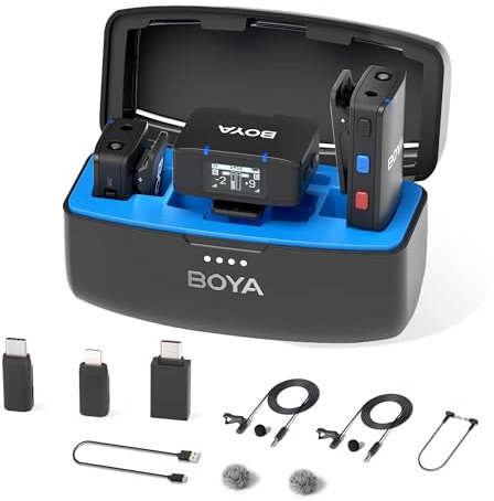BOYA BOYAMIC Micrófono Lavalier Inalámbrico 10 Horas Larga Duración de la Batería 300M Distancia de Transmisión Ampliamente Compatible con iPhone, Teléfonos Android, Cámaras, Adecuado para