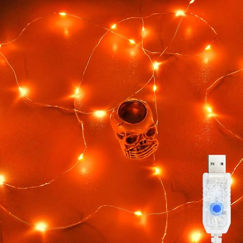 Etopgo USB Orange Fairy Lights,5M/16Ft 50 LED Halloween Orange Lights 8 Lighting Modes Twinkle String Lights for Indoor Outdoor Halloween Autumn Decorations