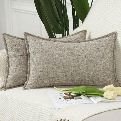 Madizz 2er Set Polyester- Leinen Kissenbezügen Weiche dekorative Kissenbezüge für Sofa Schlafzimmer Kissenhülle Gemischtes Taupe 30x50 cm Rechteckig