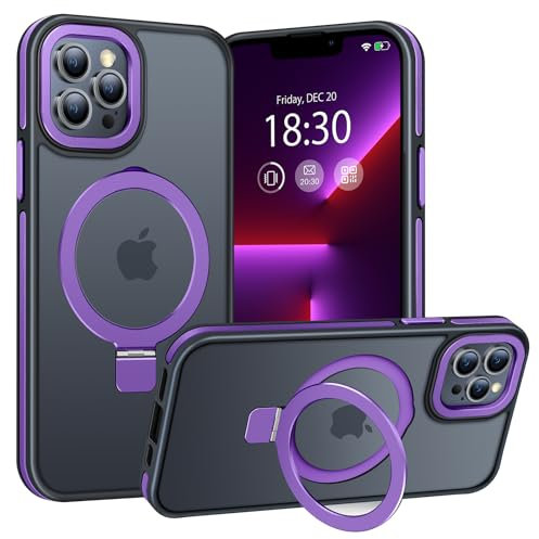 BENTIACC Phone Case for iPhone 13 pro, with Invisible Stand, with Mag-Safe, Military Protection, [Translucent Matte] Anti-fingerprint iPhone 13 pro Case (Dark violet)