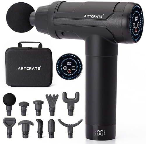 Massage Gun Deep Tissue Percussion Massager Gun - 30 Speed Levels - LCD Touch Screen - 10 Massage Heads - 2500 mAh Battery with USB Type-C Charging - Portable Handheld Muscle Massager