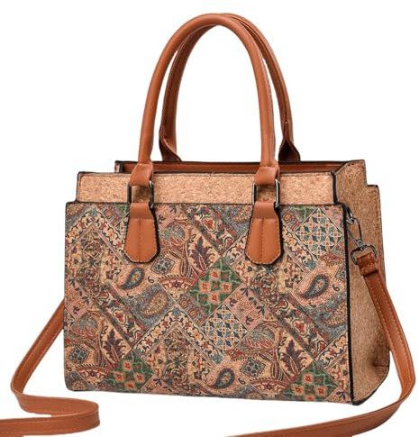 Tuokrisa Gesteppte Umhängetasche für Damen, veganes Leder, wasserdicht, Naturkork, Umhängetasche, Handtaschen, Mehrfarbig E