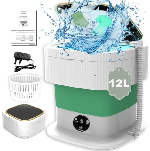 Portable Washing Machine, 14L 2.2kg 2 in1 Portable Washe with Deep Cleaning of Underwear, Baby Clothes, Small Item, Small Washing Machine Suitable for Apartments, Dorm, Camping, Green