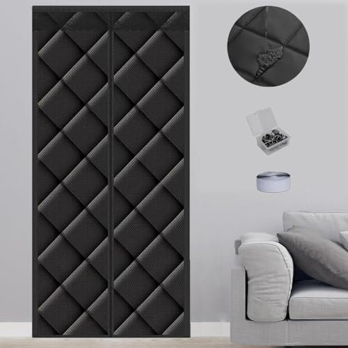 Kebinmaoyi Magnetic Thermal Insulated Door Curtain, Windproof Keep Warm Curtain Thermal for Winter, Polyester Cotton Door for Bedroom,Kitchen, Balcony,90x210cm,(35x83) Black