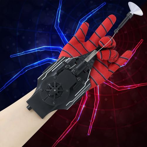 Spider Web Shooters Real,Spider Silk Launcher Wrist Toy for Kids, Web Slinger That Actually Shoots, Cool Gadgets String Gloves Shooters Toy Cool Toy Things for Superhero Fans (Black)