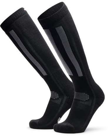 DANISH ENDURANCE Merino Performance Skisocken (1|2 Paar), Thermo-Socken, Gepolsterte Kniestrümpfe, für Damen, Herren & Kinder, Schwarz/Dunkelgrau - 1 Paar, 43-47