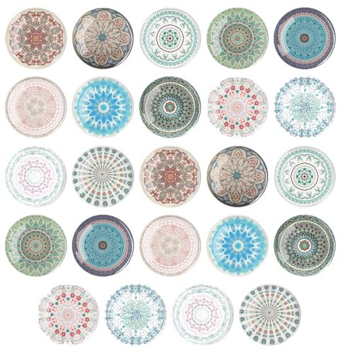 24er Set Kühlschrankmagnete, Magnete für Magnettafel, Dekorative Glascabochons Glasmagnete mit Mandala Muster 3D Magnete für Kühlschrank, Pinnwand Büro Kinder und Erwachsene Geschenk