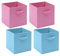 Homullel Foldable Storage Cube Boxes Set of 4, Storage Unit Box with Handle/Eyelet, Collapsible Storage Bins Organiser for Shelf Closet Organization (With Handle, Pink+Blue)