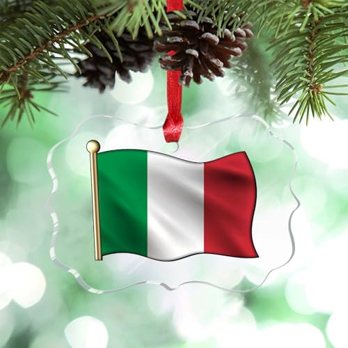 Guangpat Italienische Nationalflagge, Weihnachtsschmuck 2024, Italien-Banner, Reise-Weihnachtsschmuck für Baum, transparent, Acryl, einzigartige hängende Ornamente, Geschenk,