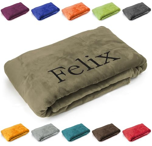 Deitert Kuscheldecke mit Namen oder Wunschtext Bestickt,200cm x 150cm extra weiche und gemütliche Sofadecke/Wohndecke, hochwertiges Fleece, personalisiertes Geschenk (Taupe)