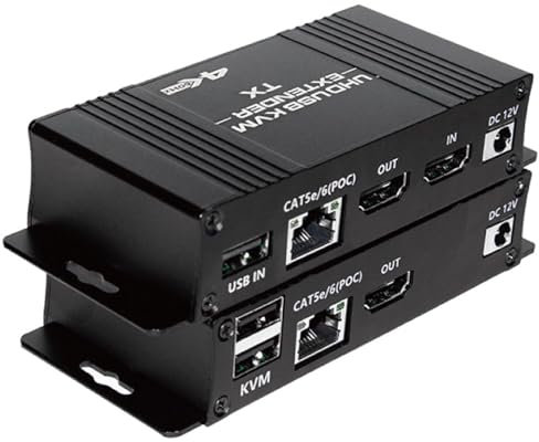 HDMI USB KVM Extender Kit 4K 60Hz, BolAAzuL 50M HDMI KVM USB Extender Balun Over RJ45 Cat5e/6 Network Cable with Loop Out & POC Function, Lossless Trans Flexible Distance