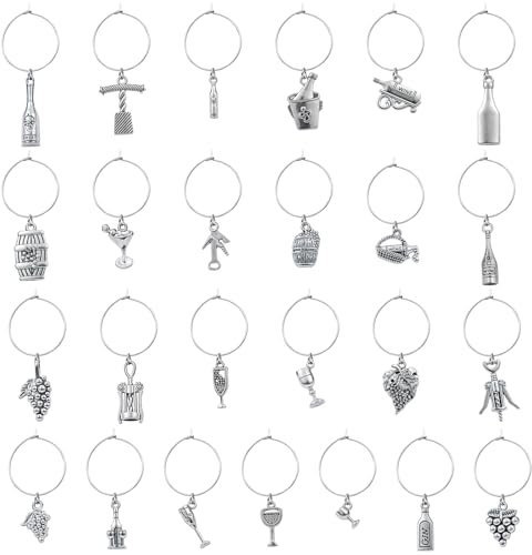 WEWAYSMILE 25 Pcs Wine Glass Charms Wine Charms for Stem Glasses for Drink Glass Tags for Cocktail Tasting Party Favors Supplies Goblet Glass Charm（Cocktail Parties）