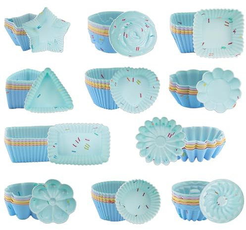 TOKSEO 55 Stück Silikon Muffinförmchen, 11 Typen Formen Silikon Backform, Antihaft Muffinform, Wiederverwendbare Mini Gugelhupfform für Pudding, Torten(5 Farben)