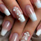 Ombre French False Nails Long Coffin, SXVME Press on Nails Long with Pearl Flower Design White Pink Fake Nails Coffin Natural Glue on Nails Acrylic Stick on Nails for Women Nail Art