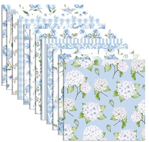 24 Blatt hellblaues Hortensien-Muster, Papier, 30,5 x 30,5 cm, hellblau, Hortensien-Scrapbook, Papierblock, doppelseitig, Blues, Blumenmuster, dekoratives Bastelpapier