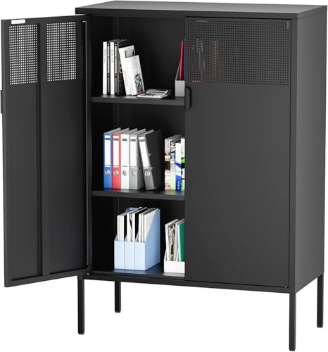 Armario Metalico,Aparador de Metal Estantes con Puertas,Marco de Acero,Armario de Almacenamiento para Oficina en Cocina,Salón,Comedor,Entrada,40 x 80 x 120AL cm,Negro