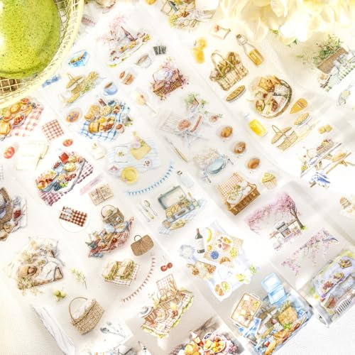 Scrapbooking Zubehör Stickers Set,6 Rolls Outing and picnicking Themed PET Washi Tape Aesthetic Stickers,Decorative for Bullet Journal Zubehör,Journal,Photo Album,Mobile Phone(Holiday Outing Series)