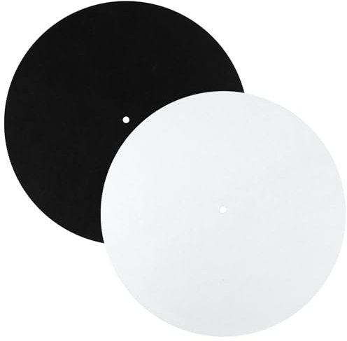 2pz Tappetino per Piatto Giradischi, 30cm Tappetino in Feltro per Dischi Antiscivolo e Antistatico Piatto per Giradischi per Migliorare il Suono (Nero, Bianco)