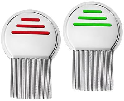 CULEB 2 Pezzi Pettine Professionale Pidocchi e Lendini,Pettine Pidocchi Bambini,Pettine Antipidocchi in Acciaio Inossidabile Ultra Sottile,Rimuove Efficacemente Pidocchi,Lendini(Rosso,Verde)