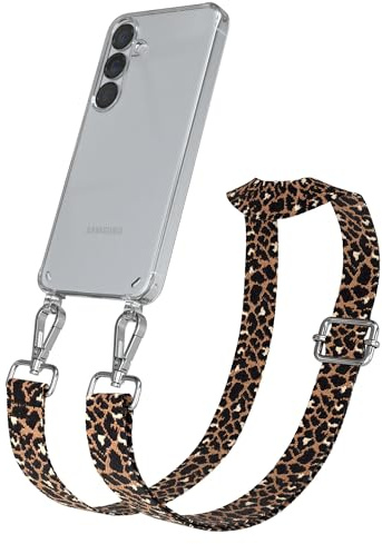 EAZY CASE Handykette - Verstellbares Taschenband kompatibel mit Galaxy S25, Schulterriemen, Handykordel mit Silikon Hülle, Umhängetasche, Leo - Schwarz Braun Silber
