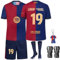 Neiclsy Nr.19 Kinder Fußball Trikots, Trikot Kinder, Fussball T-Shirt Shorts Socken, Schlüsselanhänger und Schienbeinschoner Set （Blau, Größe 28）