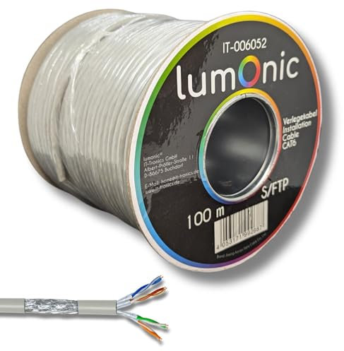 Lumonic Cable de red CAT 6 S/FTP 100m I CAT6 Cable de tendido gris doble apantallado PIMF I Cable LAN Gigabit Ethernet de hasta 250 MHz I 4x2xAWG26/1