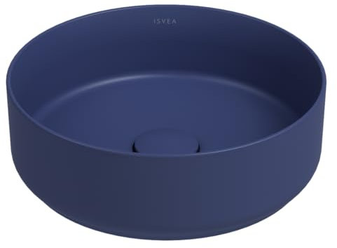 Lavabo tondo da appoggio senza troppo pieno in ceramica senza foro rubinetto - Blu Opaco